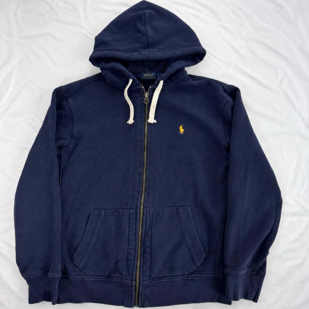 Polo Ralph Lauren Zip Up Hoodie Navy Blue Thermal Lined Large